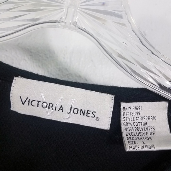 Victoria Jones Black Christmas Reindeer Large Scoop Neck Long Sleeve Shirt Top - Picture 8 of 8